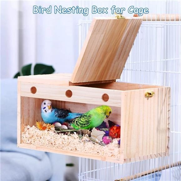 Bird Nesting Breeding Box with Perch Wood Bird House - Picture 2 of 6